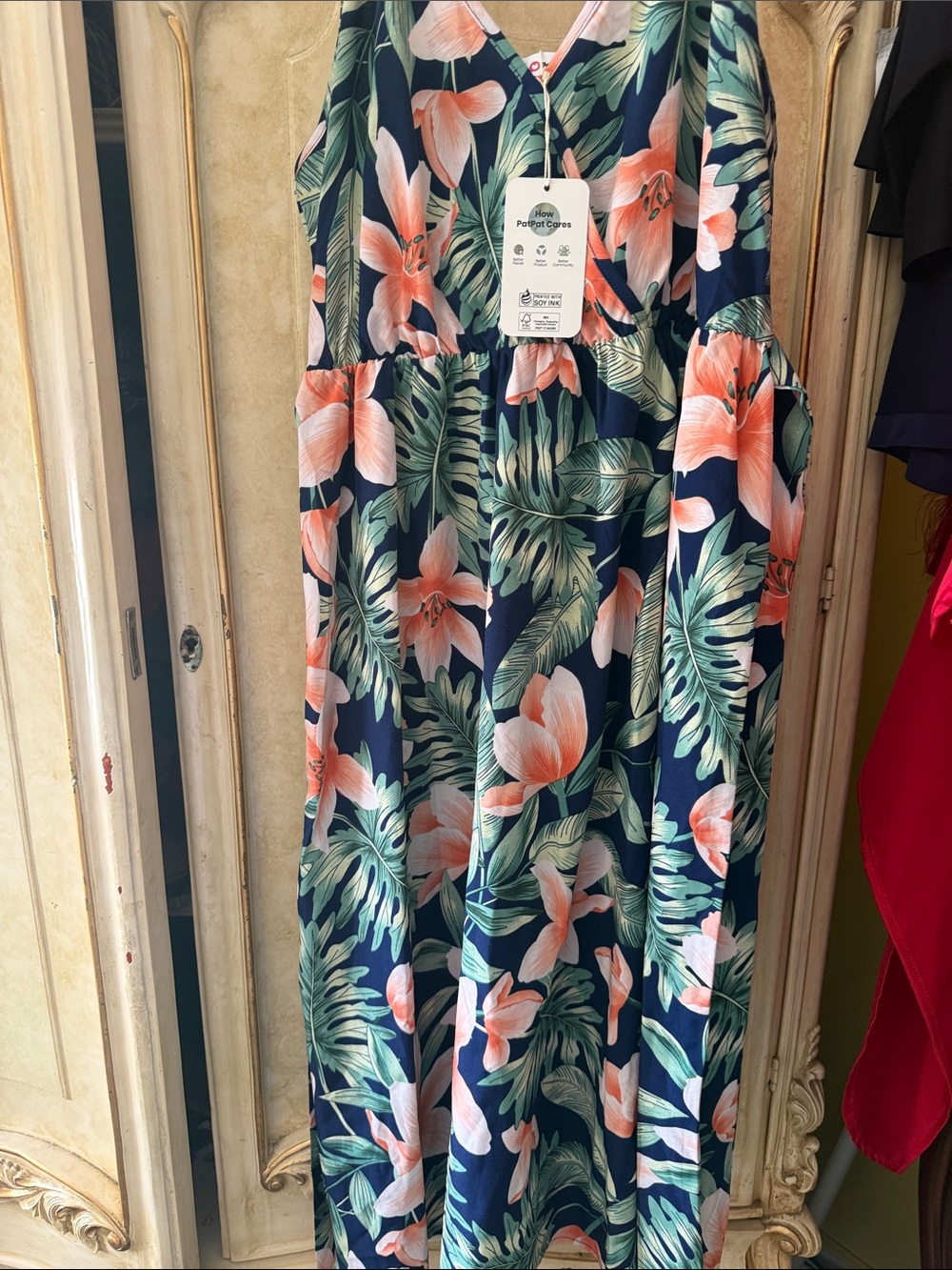 Floral Navy Women's Dress with Orange Lily Print Midi